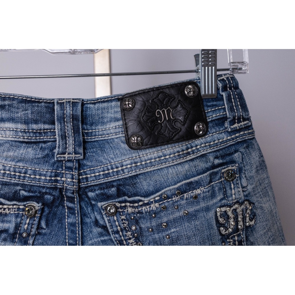 Miss Me Denim Shorts Blue Stretch Rhinestone Embellished Size 26 - Picture 11 of 16